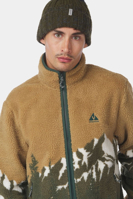 Ayacucho Mens Bjerg Landscape Full Zip Fleece Kelp Print