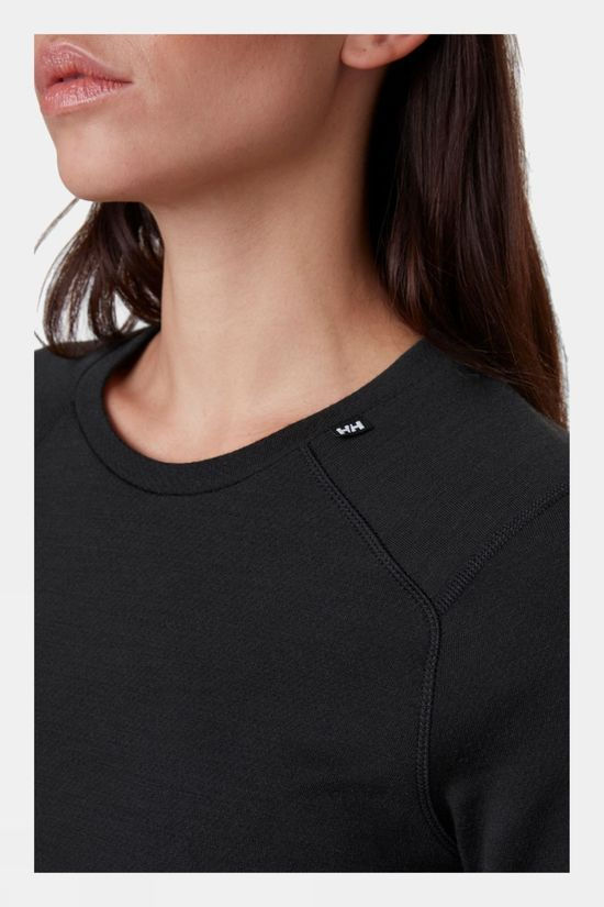 Helly Hansen Womens Lifa Merino Midweight Crew Base Layer Top Black
