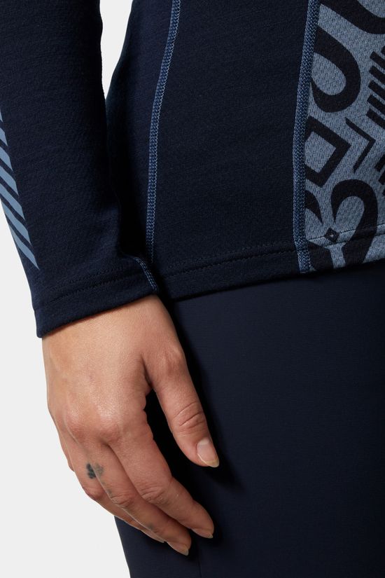 Helly Hansen Womens Lifa Merino Midweight Graphic Half Zip Base Layer Top Navy Nordic Rose Aop