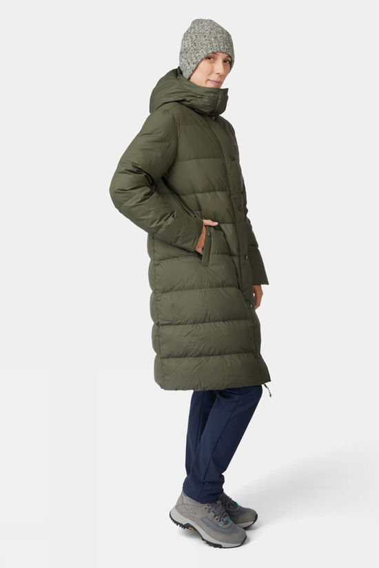 Ayacucho Womens Ashness Long Down Jacket Dark Moss