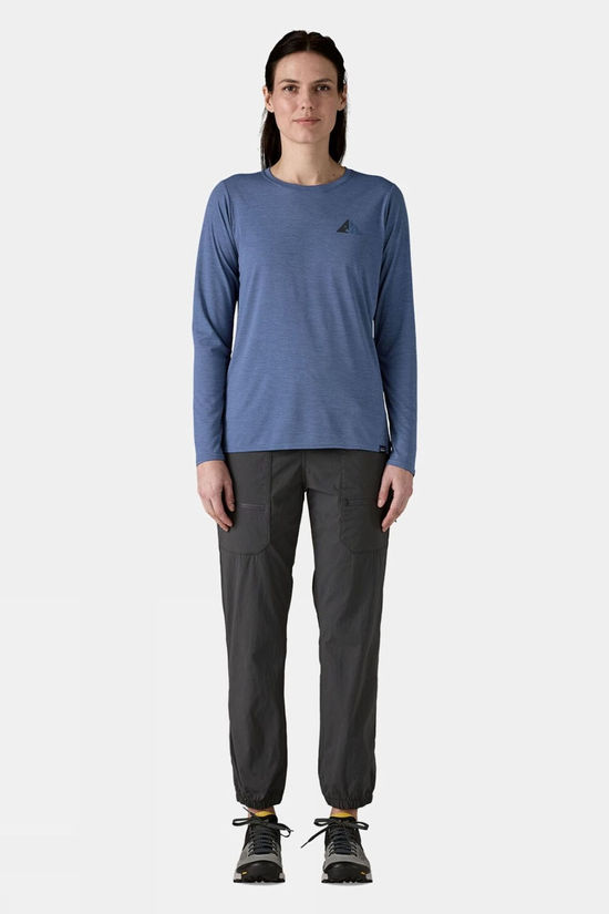 Patagonia Womens Capilene Cool Daily Graphic Long Sleeve T-Shirt - Lands Driftways: Current Blue X-Dye