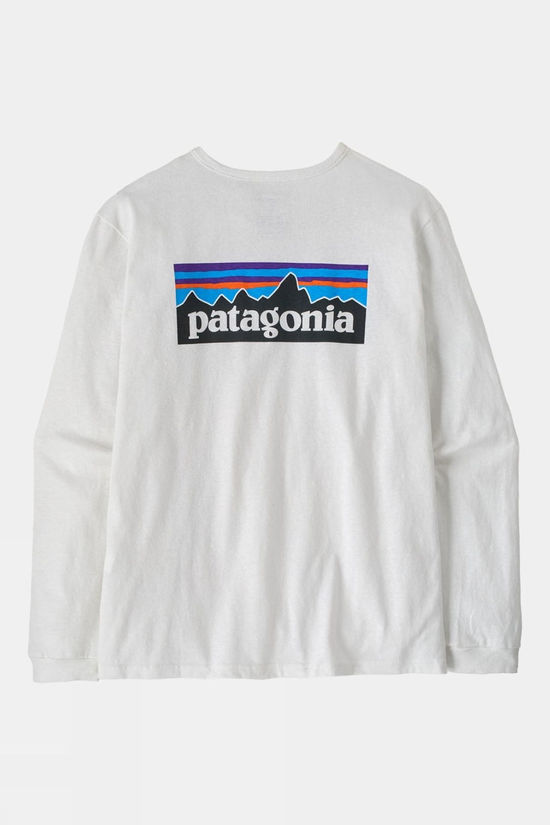 Patagonia Womens Long-Sleeved P-6 Logo Responsibili T-Shirt Fiber White