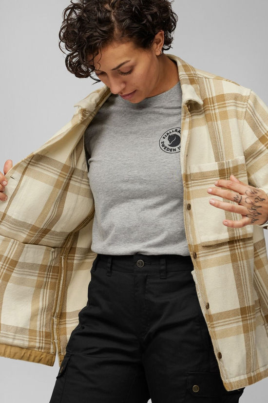 Fjallraven Womens Singi Flannel Overshirt  Chalk White-Dune Beige
