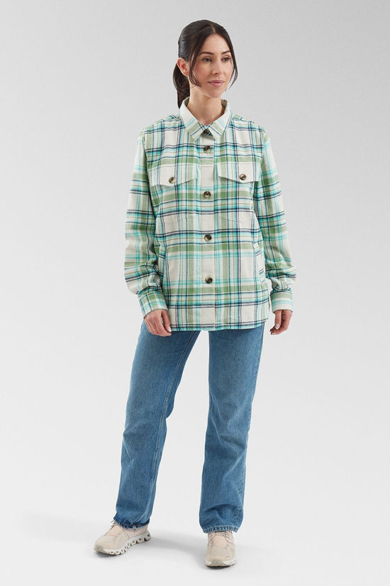 Passenger Womens Stella Organic Cotton Shirt Vintage White/Stem Green Check