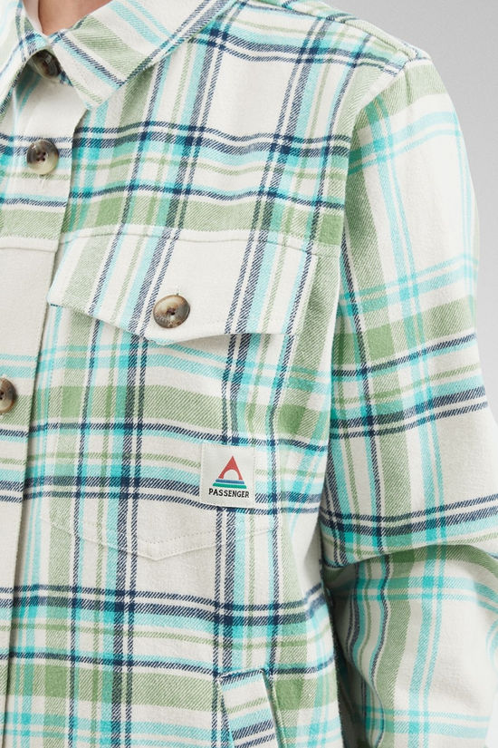 Passenger Womens Stella Organic Cotton Shirt Vintage White/Stem Green Check