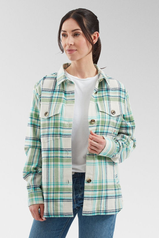 Passenger Womens Stella Organic Cotton Shirt Vintage White/Stem Green Check