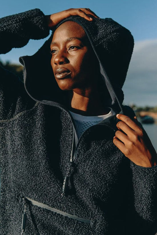 Acai Womens Windproof Fleece Hoodie Deep Navy