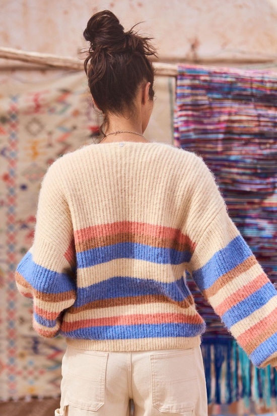 Roxy Womens Marble Tiles Stripe Cardigan Parchment