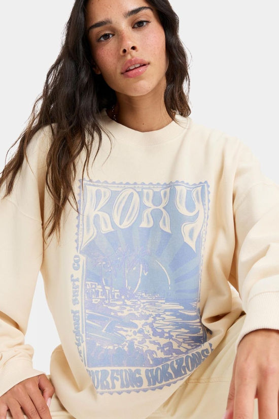 Roxy Womens Lineup Oversized Crew Sweatshirt Parchment