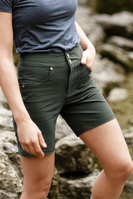 Acai Womens Mid Length Trek Shorts Deep Khaki