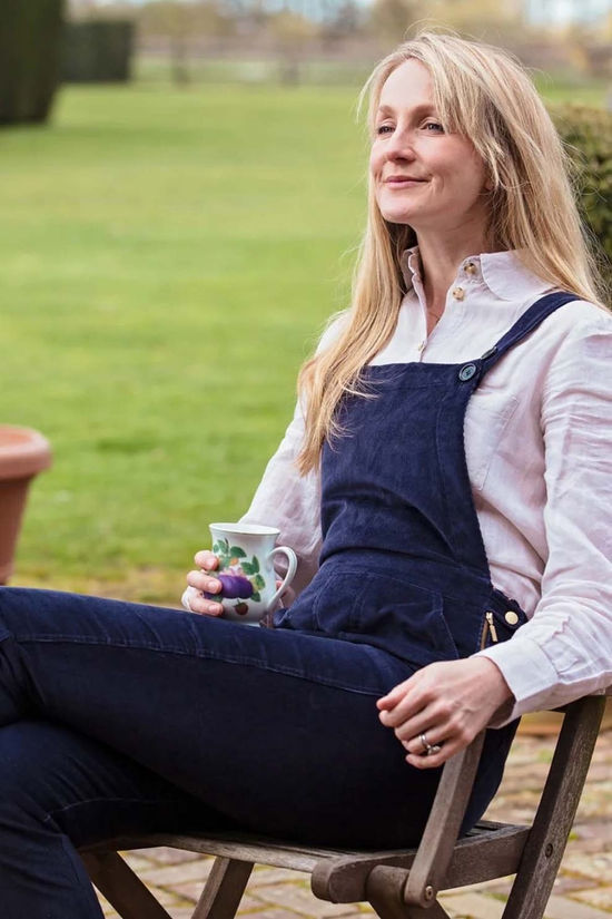 Troy London Womens Stretch Corduroy Dungarees Navy