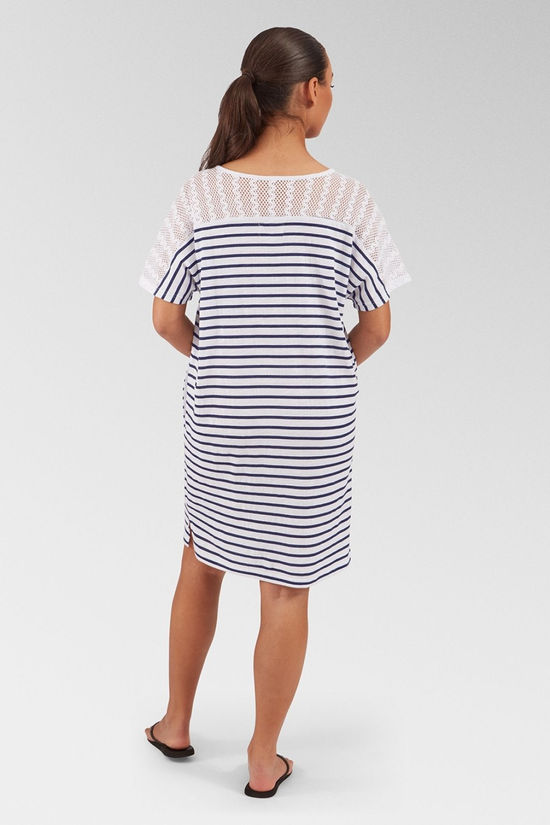 Passenger Womens Olive Oversized Recycled Cotton T-Shirt Dress Navy Stripe