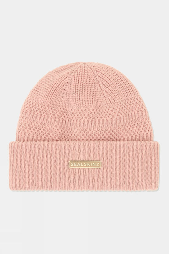 Sealskinz Womens Gressenhall Waterproof Textured Stripe Roll Cuff Beanie Pink
