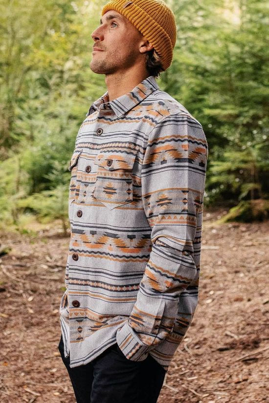 Passenger Mens Woodland Organic Cotton Overshirt Grey Marl