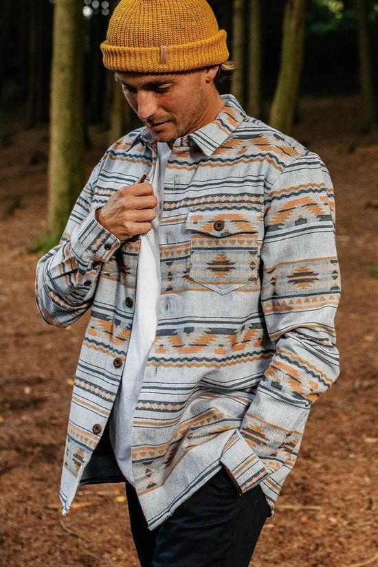 Passenger Mens Woodland Organic Cotton Overshirt Grey Marl