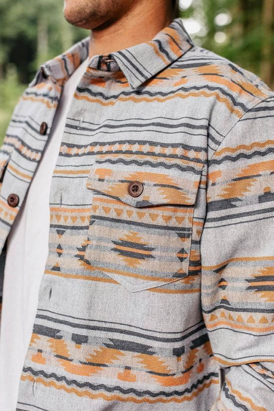 Passenger Mens Woodland Organic Cotton Overshirt Grey Marl
