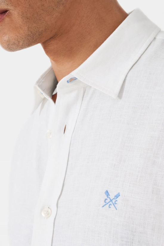 Crew Clothing Mens Long Sleeve Linen Shirt White