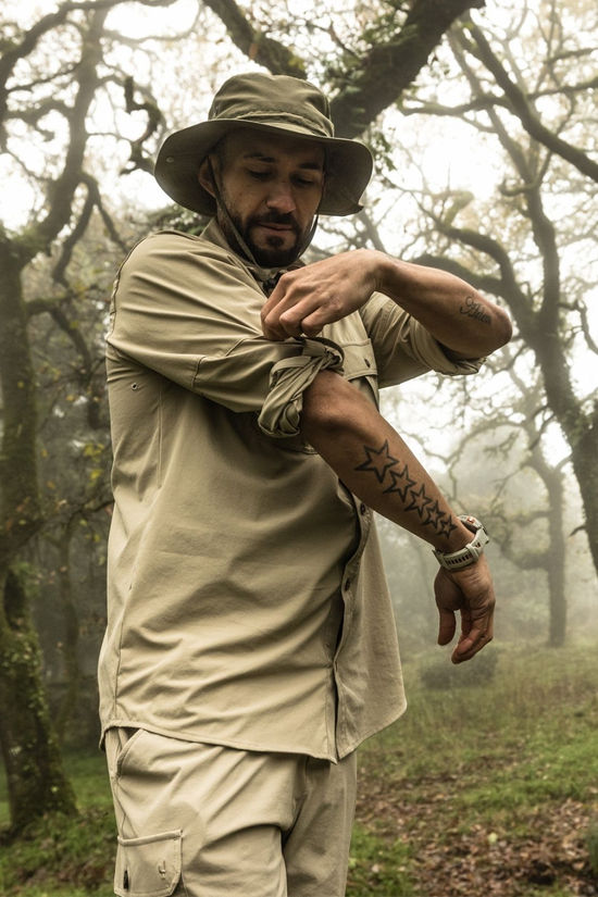 Ayacucho Mens Jungle Travel Long Sleeve Shirt II Trench Coat