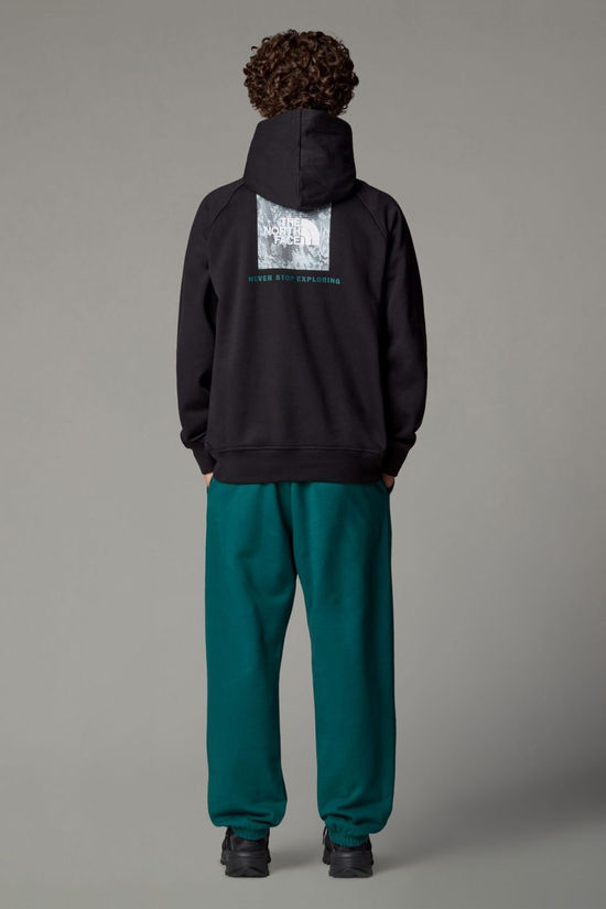 The North Face Mens NSE Box Raglan Hoodie Tnf Black-Deep Nori Trail Grid Print