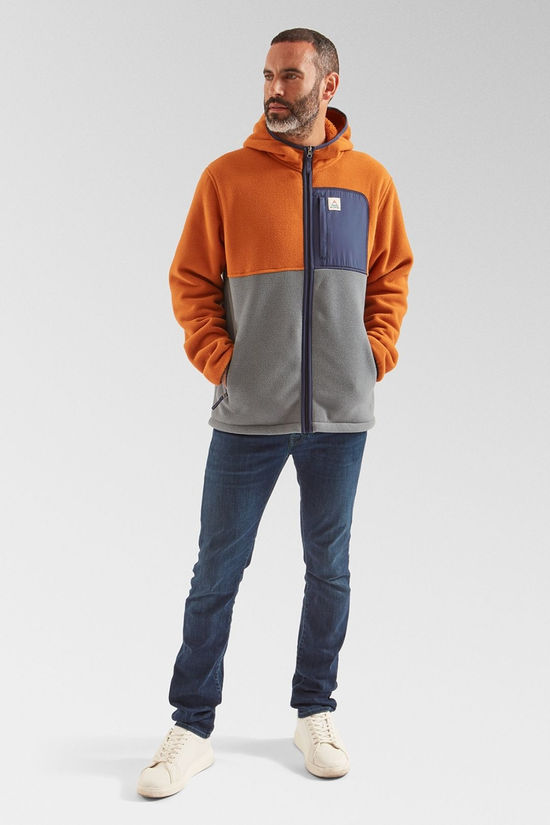 Passenger Mens Loch Hooded Recycled Polar Fleece Sunset Orange/Storm Grey