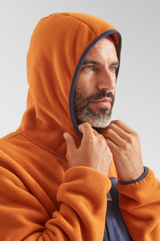 Passenger Mens Loch Hooded Recycled Polar Fleece Sunset Orange/Storm Grey