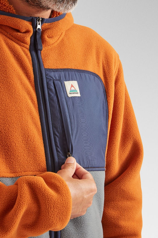 Passenger Mens Loch Hooded Recycled Polar Fleece Sunset Orange/Storm Grey