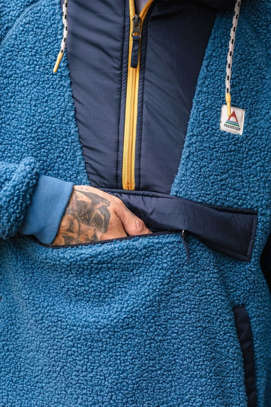 Passenger Mens Woodland Recycled Polar-Lined Sherpa Fleece Blue Steel