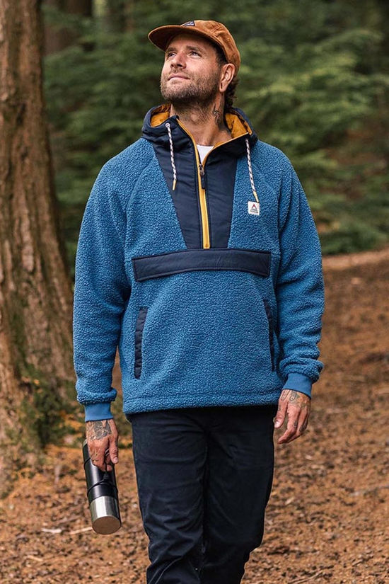 Passenger Mens Woodland Recycled Polar-Lined Sherpa Fleece Blue Steel