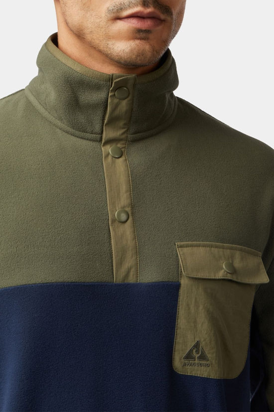Ayacucho Mens Fitzroy Snap Fleece Top Navy/Dark Moss