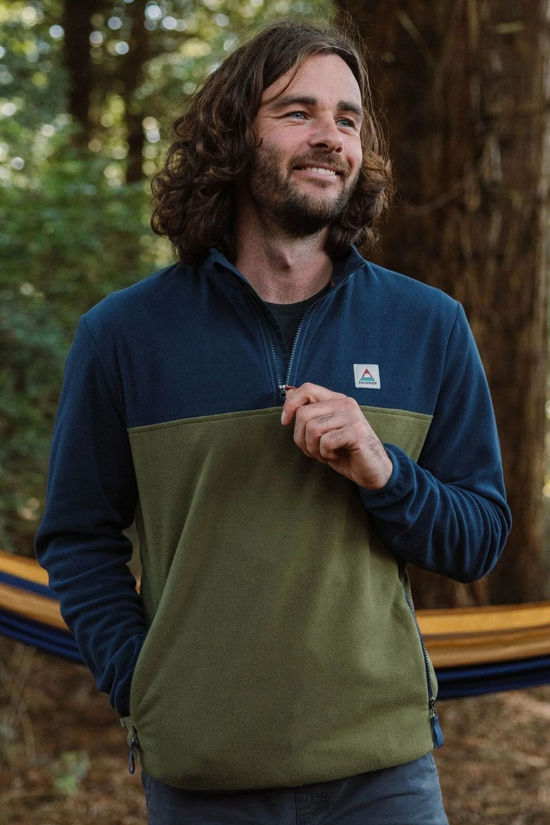 Passenger Mens Set Off Recycled Polar Quarter Zip Fleece Rich Navy/Khaki