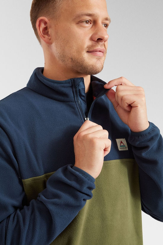 Passenger Mens Set Off Recycled Polar Quarter Zip Fleece Rich Navy/Khaki