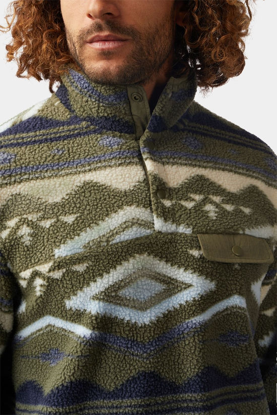 Ayacucho Mens Denver Printed Fleece Dark Moss/Navy