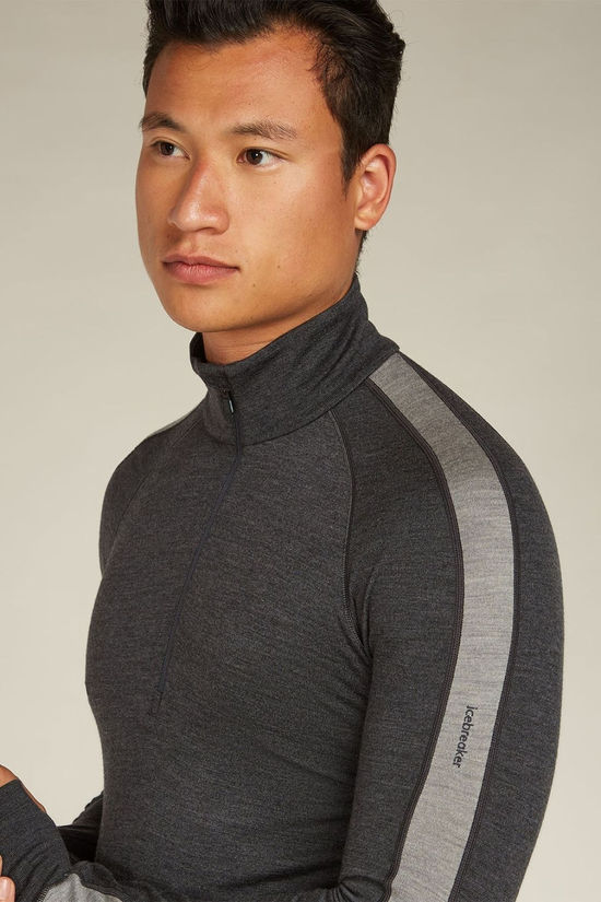 Icebreaker Mens Zoneknit 260 Long Sleeve Half Zip Top Jet Hthr/Black/Metro Hthr/Cb