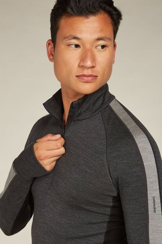 Icebreaker Mens Zoneknit 260 Long Sleeve Half Zip Top Jet Hthr/Black/Metro Hthr/Cb