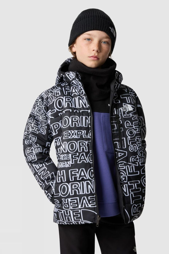 The North Face Boys Reversible Perrito Jacket  Tnf Black Tnf Marker Logo Print-Tnf Black