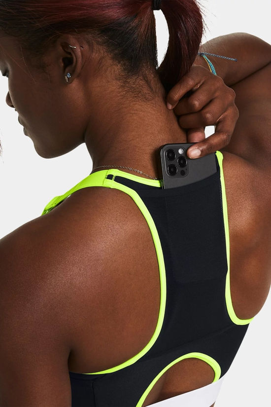 Under Armour Womens Heat Gear High Pocket Sports Bra Black/High Vis Yellow/White