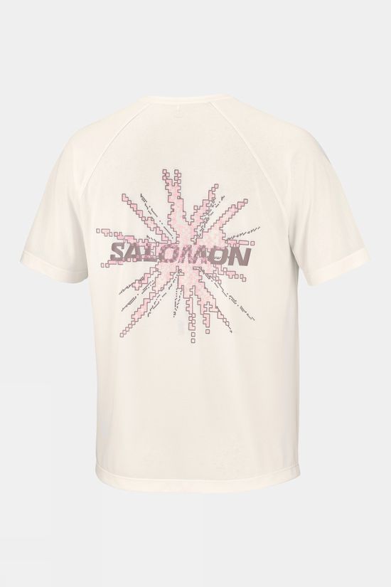 Salomon Mens Shakeout Core GFX T-Shirt Whisper White/Pink Frosting/Icy Pink
