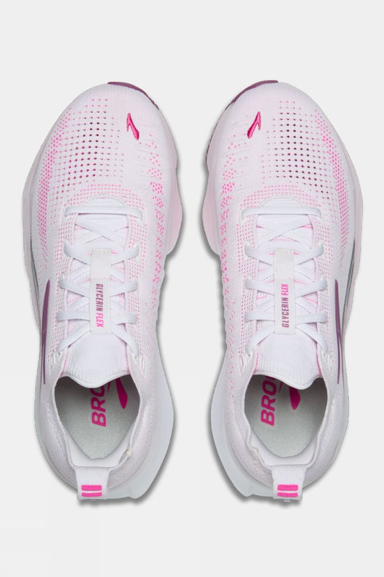 Brooks Womens Glycerin Flex Shoes White/Cyber Pink/Argyle