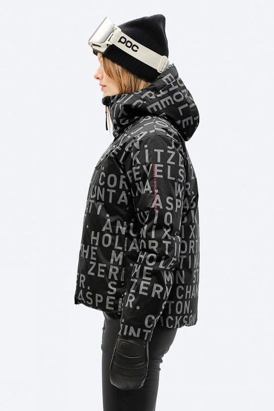 The Mountain Studio Womens D-5 Pertex Reversible Tecno Down Jacket Black Onyx-Black Onyx Resort Print