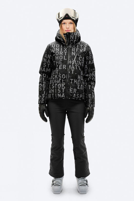 The Mountain Studio Womens D-5 Pertex Reversible Tecno Down Jacket Black Onyx-Black Onyx Resort Print