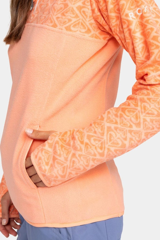 Roxy Womens Sayna Half Zip Fleece Peach Pink Roxygram Tonal