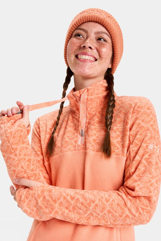 Roxy Womens Sayna Half Zip Fleece Peach Pink Roxygram Tonal