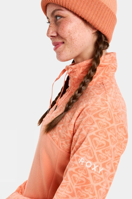Roxy Womens Sayna Half Zip Fleece Peach Pink Roxygram Tonal