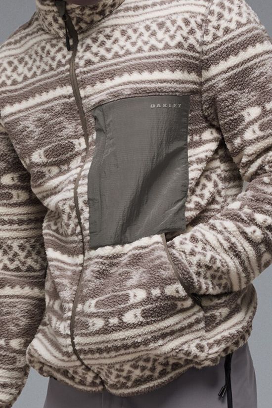 Oakley Mens Snowdrift Mountain Fire Sherpa Fleece Jacket Mntn Pat Mist/Granite Gr