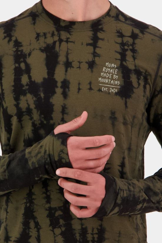 Mons Royale Mens Cascade Merino Flex 200 Long Sleeve Baselayer Olive Tie Dye