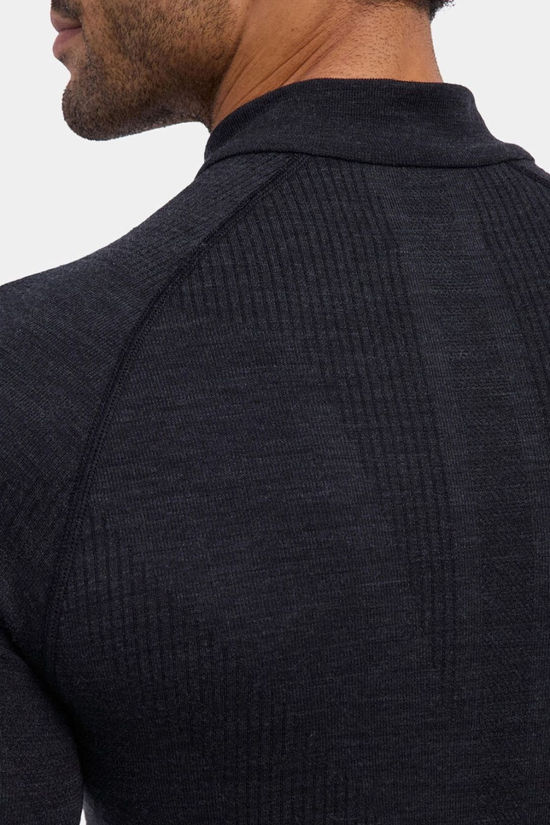 Falke Mens Wool-Tech Long Sleeve Half Zip Base Layer Top Black