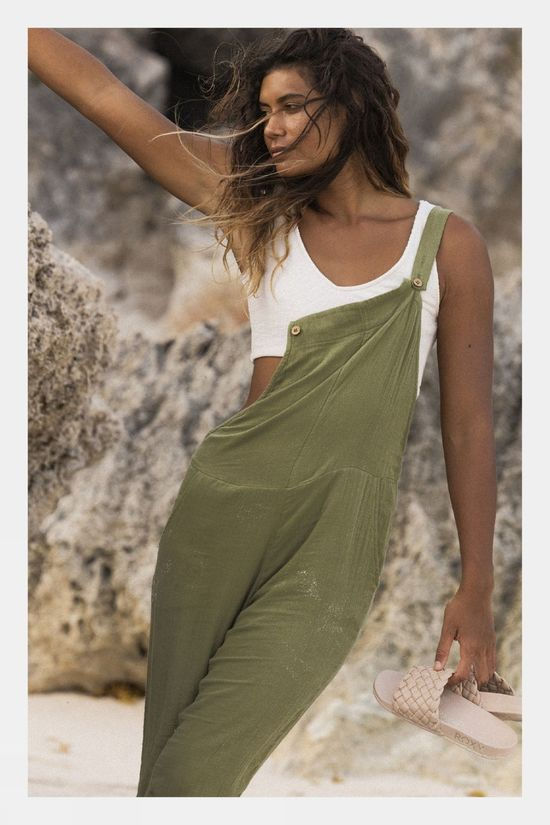 Roxy Womens Beachside Love Dungarees Loden Green