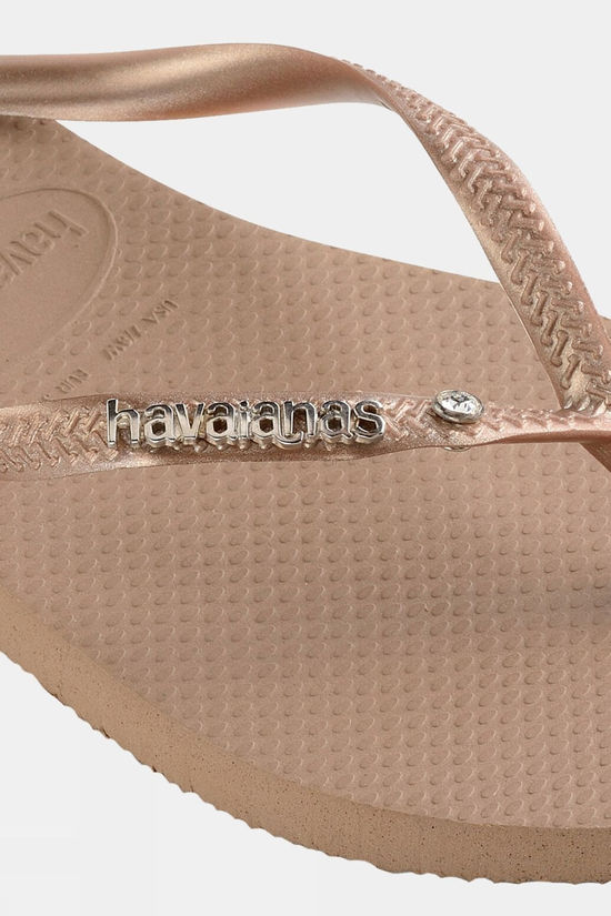 Havaianas Womens Slim Metal Logo Crystal Flip Flops Salmon pink