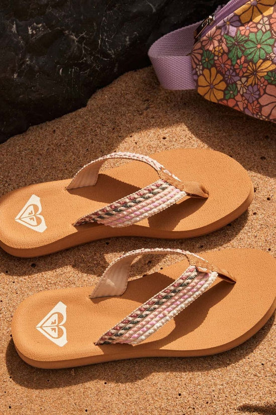 Roxy Womens Porto Rope Flip Flops Natural/Crazy Pink