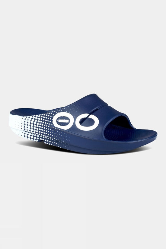 OOFOS OOahh Sport Slides Sandals Navy Matrix